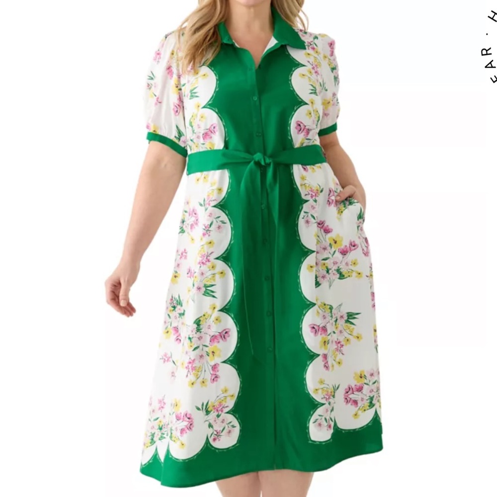 Crown & Ivy Green and White Floral Midi Dress